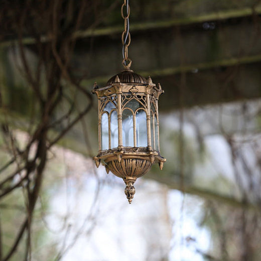 Traditional Vintage Waterproof Hexagonal Column Palace Aluminum Acrylic 1-Light Pendant Light For Outdoor Patio