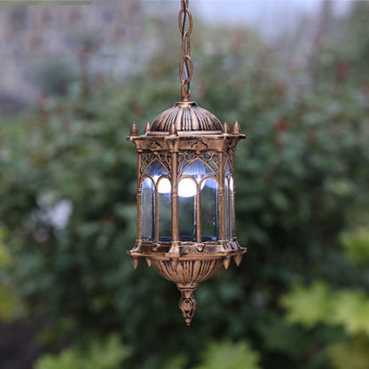 Traditional Vintage Waterproof Hexagonal Column Palace Aluminum Acrylic 1-Light Pendant Light For Outdoor Patio
