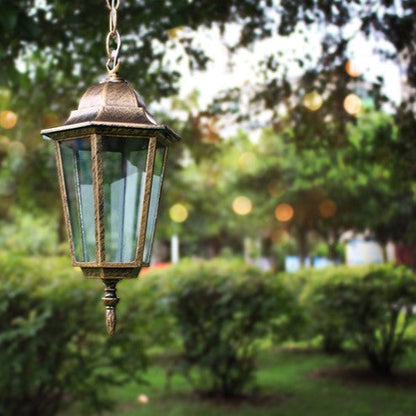 Traditional Vintage Waterproof Hexagonal Aluminum Acrylic 1-Light Pendant Light For Outdoor Patio