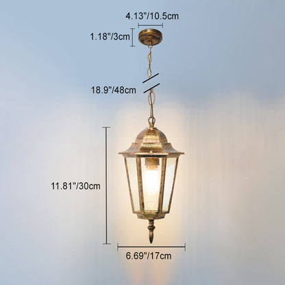Traditional Vintage Waterproof Hexagonal Aluminum Acrylic 1-Light Pendant Light For Outdoor Patio