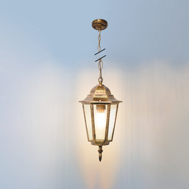 Traditional Vintage Waterproof Hexagonal Aluminum Acrylic 1-Light Pendant Light For Outdoor Patio