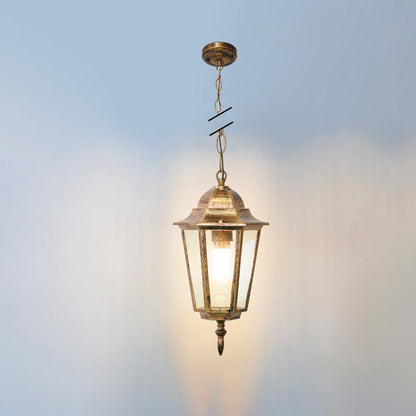 Traditional Vintage Waterproof Hexagonal Aluminum Acrylic 1-Light Pendant Light For Outdoor Patio