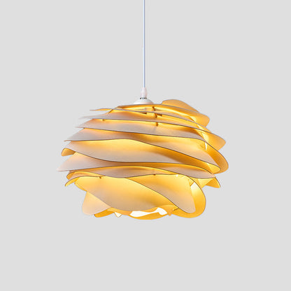 Contemporary Creative Orb Multi-Layer Piece Wood Hardware 1-Light Pendant Light For Living Room