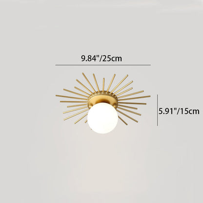 Modern Minimalist Branch Globe Sun Shape Iron Frame Glass Shade 1-Light Flush Mount Ceiling Light For Hallway