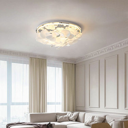 Contemporary Nordic Round Petal Stainless Steel Aluminum Glass LED Flush Mount Ceiling Light For Living Room