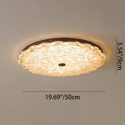 Contemporary Retro Round Lace Gold Foil Iron Resin LED Flush Mount Ceiling Light For Living Room