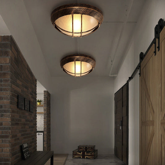 Contemporary Industrial Round Octagonal Iron Frame Glass Shade 1-Light Flush Mount Ceiling Light For Living Room