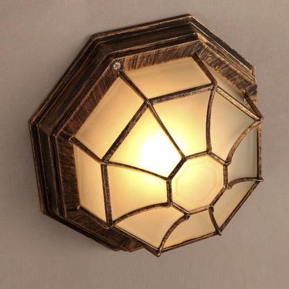 Contemporary Industrial Round Octagonal Iron Frame Glass Shade 1-Light Flush Mount Ceiling Light For Living Room