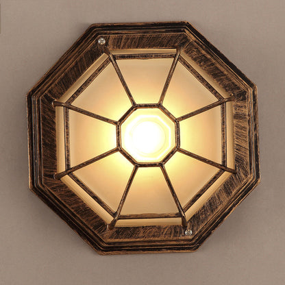 Contemporary Industrial Round Octagonal Iron Frame Glass Shade 1-Light Flush Mount Ceiling Light For Living Room