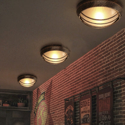 Contemporary Industrial Round Octagonal Iron Frame Glass Shade 1-Light Flush Mount Ceiling Light For Living Room