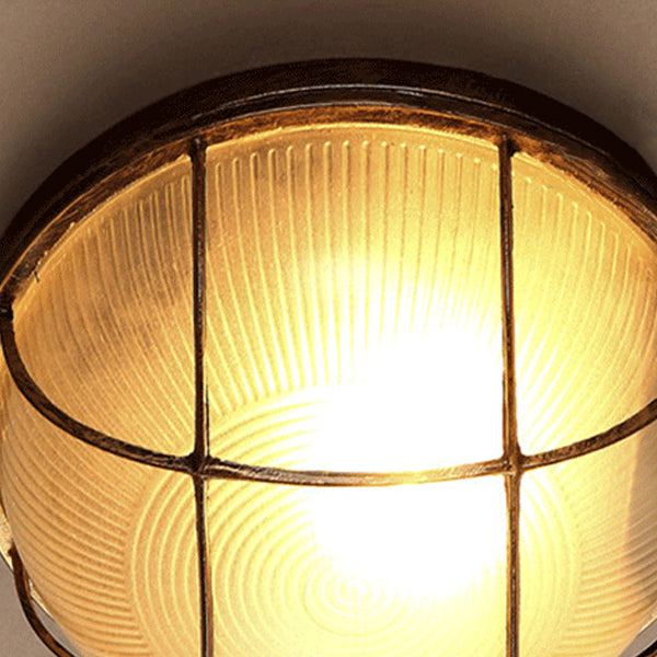 Contemporary Industrial Round Octagonal Iron Frame Glass Shade 1-Light Flush Mount Ceiling Light For Living Room