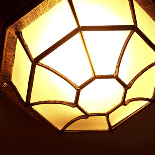 Contemporary Industrial Round Octagonal Iron Frame Glass Shade 1-Light Flush Mount Ceiling Light For Living Room