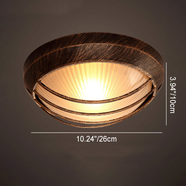 Contemporary Industrial Round Octagonal Iron Frame Glass Shade 1-Light Flush Mount Ceiling Light For Living Room