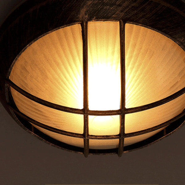Contemporary Industrial Round Octagonal Iron Frame Glass Shade 1-Light Flush Mount Ceiling Light For Living Room