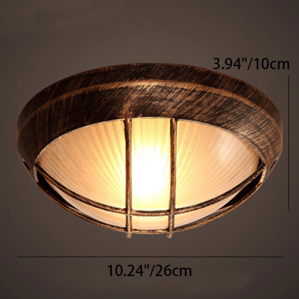 Contemporary Industrial Round Octagonal Iron Frame Glass Shade 1-Light Flush Mount Ceiling Light For Living Room