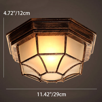 Contemporary Industrial Round Octagonal Iron Frame Glass Shade 1-Light Flush Mount Ceiling Light For Living Room