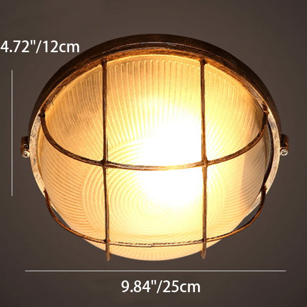 Contemporary Industrial Round Octagonal Iron Frame Glass Shade 1-Light Flush Mount Ceiling Light For Living Room