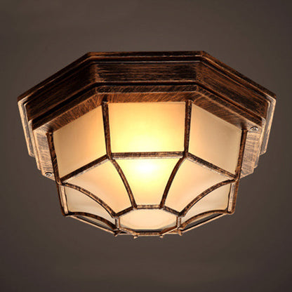 Contemporary Industrial Round Octagonal Iron Frame Glass Shade 1-Light Flush Mount Ceiling Light For Living Room