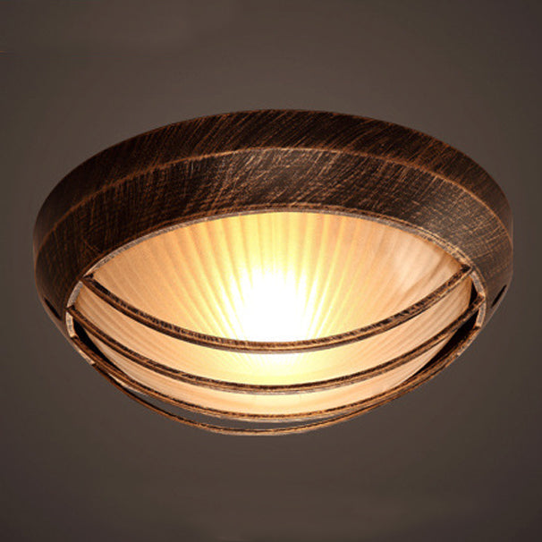 Contemporary Industrial Round Octagonal Iron Frame Glass Shade 1-Light Flush Mount Ceiling Light For Living Room