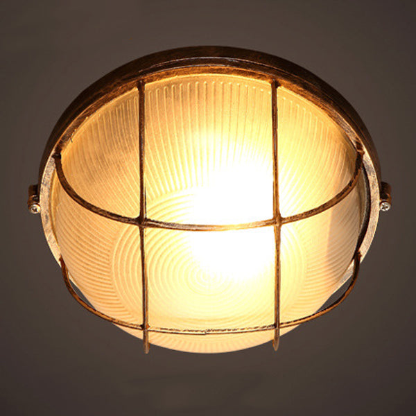 Contemporary Industrial Round Octagonal Iron Frame Glass Shade 1-Light Flush Mount Ceiling Light For Living Room