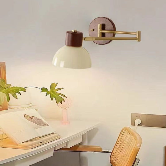 Modern Minimalist Swingable Globe Cylinder Dome Horn Shape Iron Solid Wood PE 1-Light Wall Sconce Lamp For Bedroom