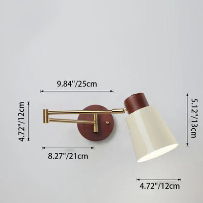 Modern Minimalist Swingable Globe Cylinder Dome Horn Shape Iron Solid Wood PE 1-Light Wall Sconce Lamp For Bedroom