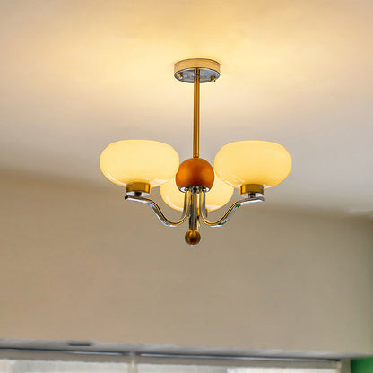 Traditional French Branch Curved Rod Oval Hardware Glass 3/5 Light Chandelier For Living Room