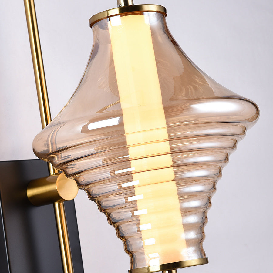 مصباح حائط LED بتصميم جيروسكوب طويل معاصر من الشمال مع إطار حديدي وغطاء زجاجي لغرفة المعيشة 