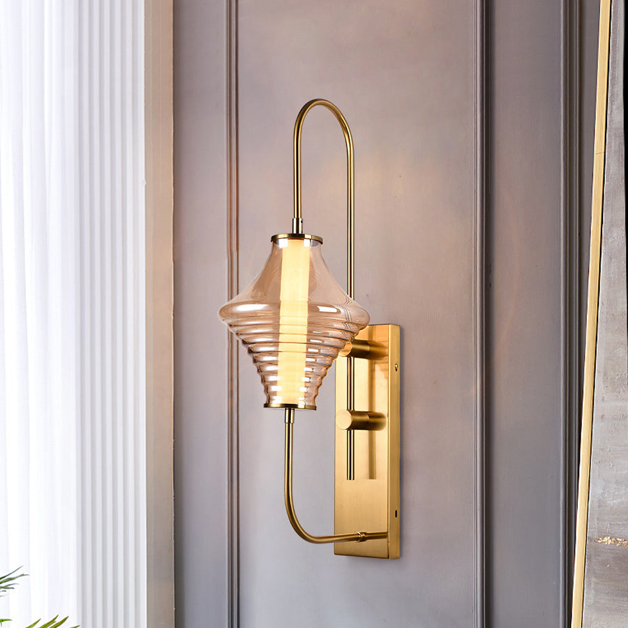 مصباح حائط LED بتصميم جيروسكوب طويل معاصر من الشمال مع إطار حديدي وغطاء زجاجي لغرفة المعيشة 