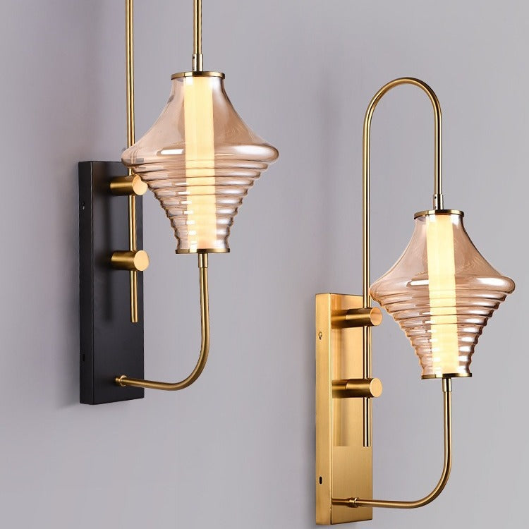 مصباح حائط LED بتصميم جيروسكوب طويل معاصر من الشمال مع إطار حديدي وغطاء زجاجي لغرفة المعيشة 