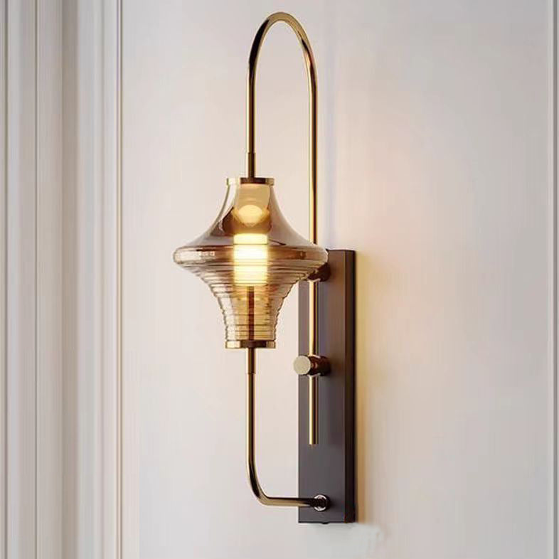 مصباح حائط LED بتصميم جيروسكوب طويل معاصر من الشمال مع إطار حديدي وغطاء زجاجي لغرفة المعيشة 