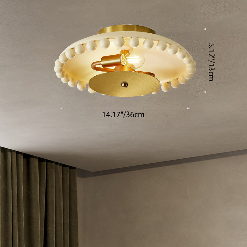 Contemporary Nordic Round Small Orb Resin Metal 2-Light Semi-Flush Mount Ceiling Light For Living Room