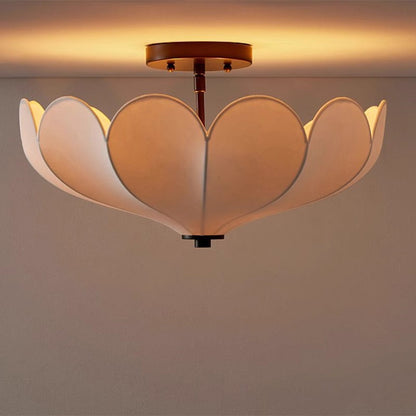 Contemporary Retro Round Leaf Shape Metal Frame Fabric Shade 1-Light Semi-Flush Mount Ceiling Light For Living Room