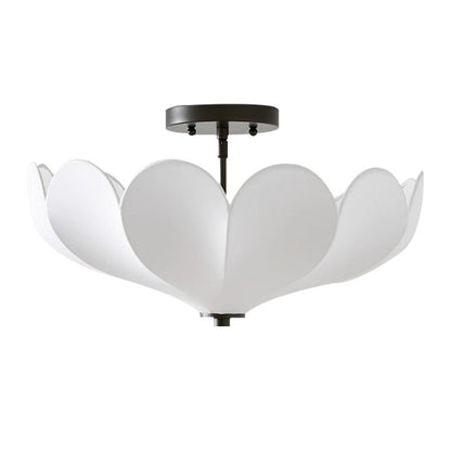 Contemporary Retro Round Leaf Shape Metal Frame Fabric Shade 1-Light Semi-Flush Mount Ceiling Light For Living Room