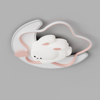 Contemporary Creative Kids Star Moon Rabbit Bear Iron Plastic LED Flush Mount Ceiling Light For Bedroom