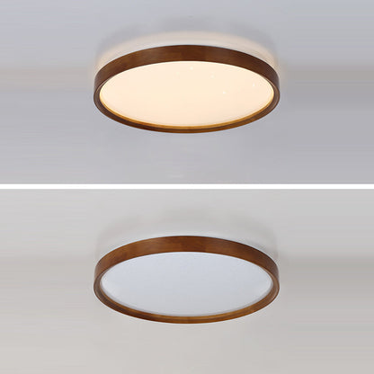 Modern Minimalist Round Wood Iron PC Shade LED Flush Mount Ceiling Light For Bedroom