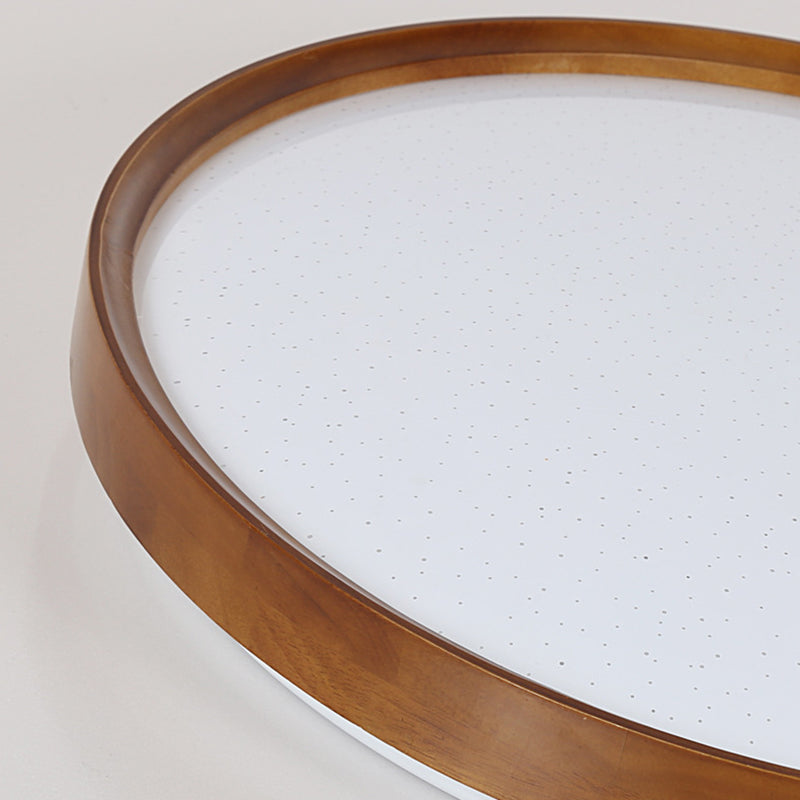 Modern Minimalist Round Wood Iron PC Shade LED Flush Mount Ceiling Light For Bedroom