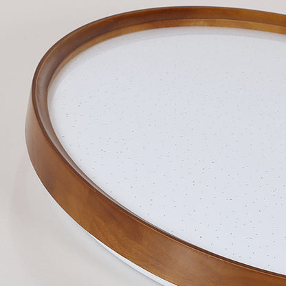 Modern Minimalist Round Wood Iron PC Shade LED Flush Mount Ceiling Light For Bedroom