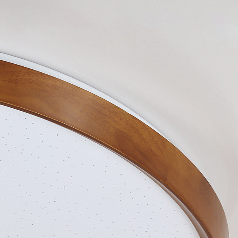 Modern Minimalist Round Wood Iron PC Shade LED Flush Mount Ceiling Light For Bedroom