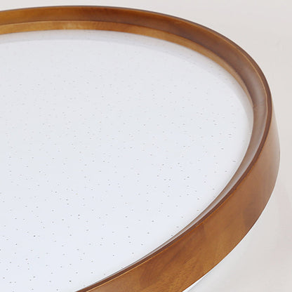 Modern Minimalist Round Wood Iron PC Shade LED Flush Mount Ceiling Light For Bedroom