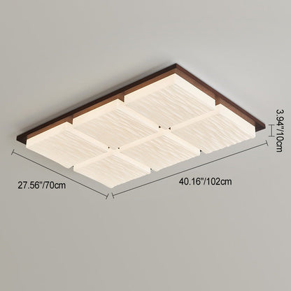 Modern Minimalist Square Rectangle Wood Acrylic LED Flush Mount Ceiling Light For Living Room