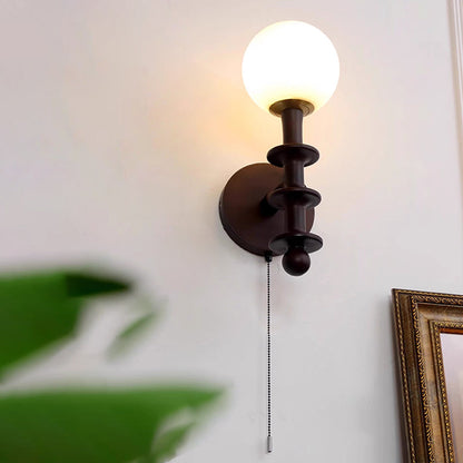 Traditional Vintage Cylinder Globe Wood Glass 1-Light Wall Sconce Lamp For Living Room