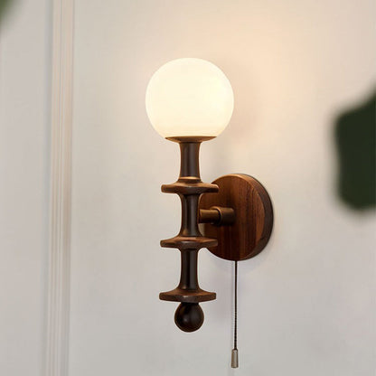 Traditional Vintage Cylinder Globe Wood Glass 1-Light Wall Sconce Lamp For Living Room