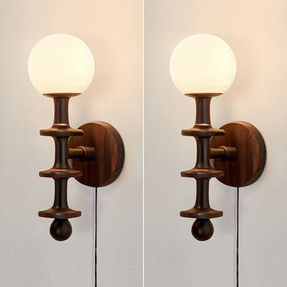 Traditional Vintage Cylinder Globe Wood Glass 1-Light Wall Sconce Lamp For Living Room