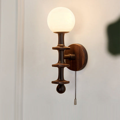 Traditional Vintage Cylinder Globe Wood Glass 1-Light Wall Sconce Lamp For Living Room