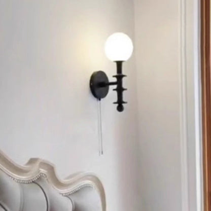 Traditional Vintage Cylinder Globe Wood Glass 1-Light Wall Sconce Lamp For Living Room