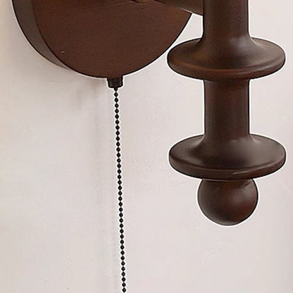 Traditional Vintage Cylinder Globe Wood Glass 1-Light Wall Sconce Lamp For Living Room
