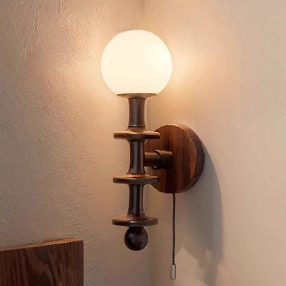 Traditional Vintage Cylinder Globe Wood Glass 1-Light Wall Sconce Lamp For Living Room