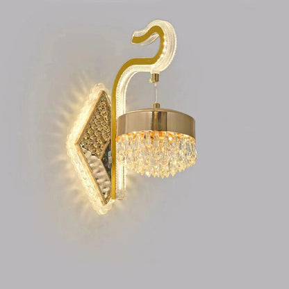 Modern Luxury Round Diamond Curved Hook Iron Acrylic Shade LED Wall Sconce Lamp For Living Room