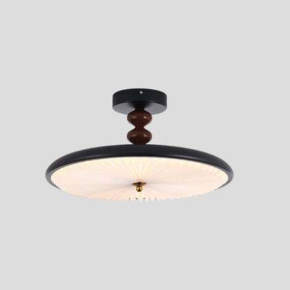Contemporary Retro Round Disc Beads Pleated PVC Shade Iron Frame LED Semi-Flush Mount Ceiling Light For Bedroom